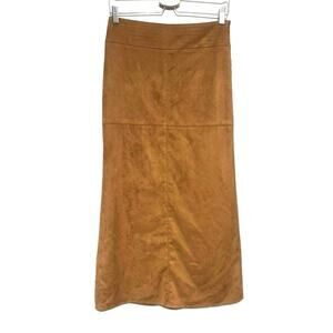 BCBG Max Azria Brown Faux Suede Long Western Boho Skirt Size 2 Cowgirl Southwest